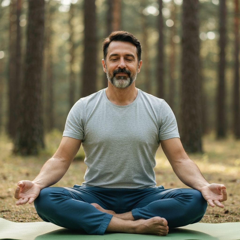 Homme en pose de méditation pour le bien-être